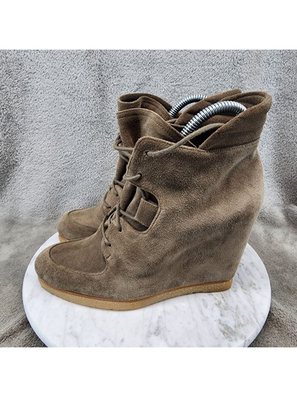 Stuart Weitzman Shoes Womens Size 8 Brown Leather Wedge Ankle Boots *Read*